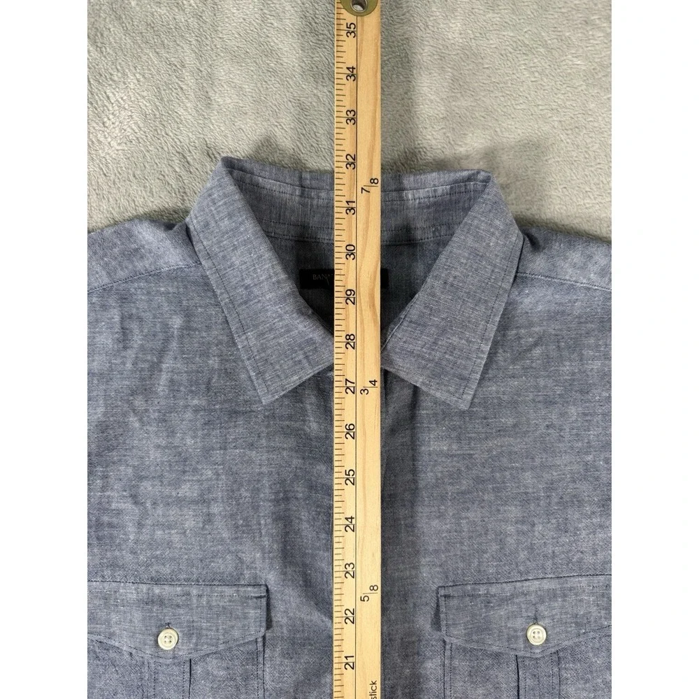 Banana Republic Shirt Men's XL Blue Linen Blend Short Sleeve Button Up
